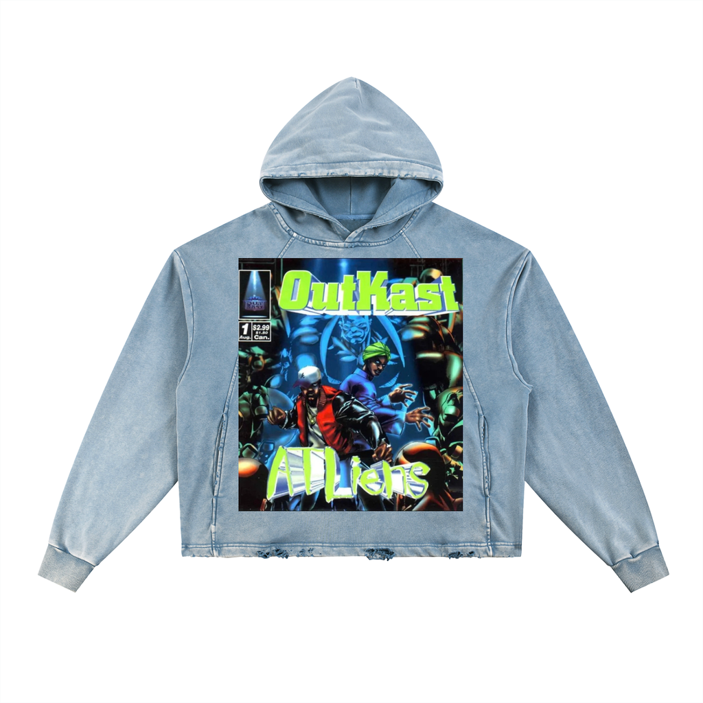 Vintage Washed Frayed-Hem Hoodie