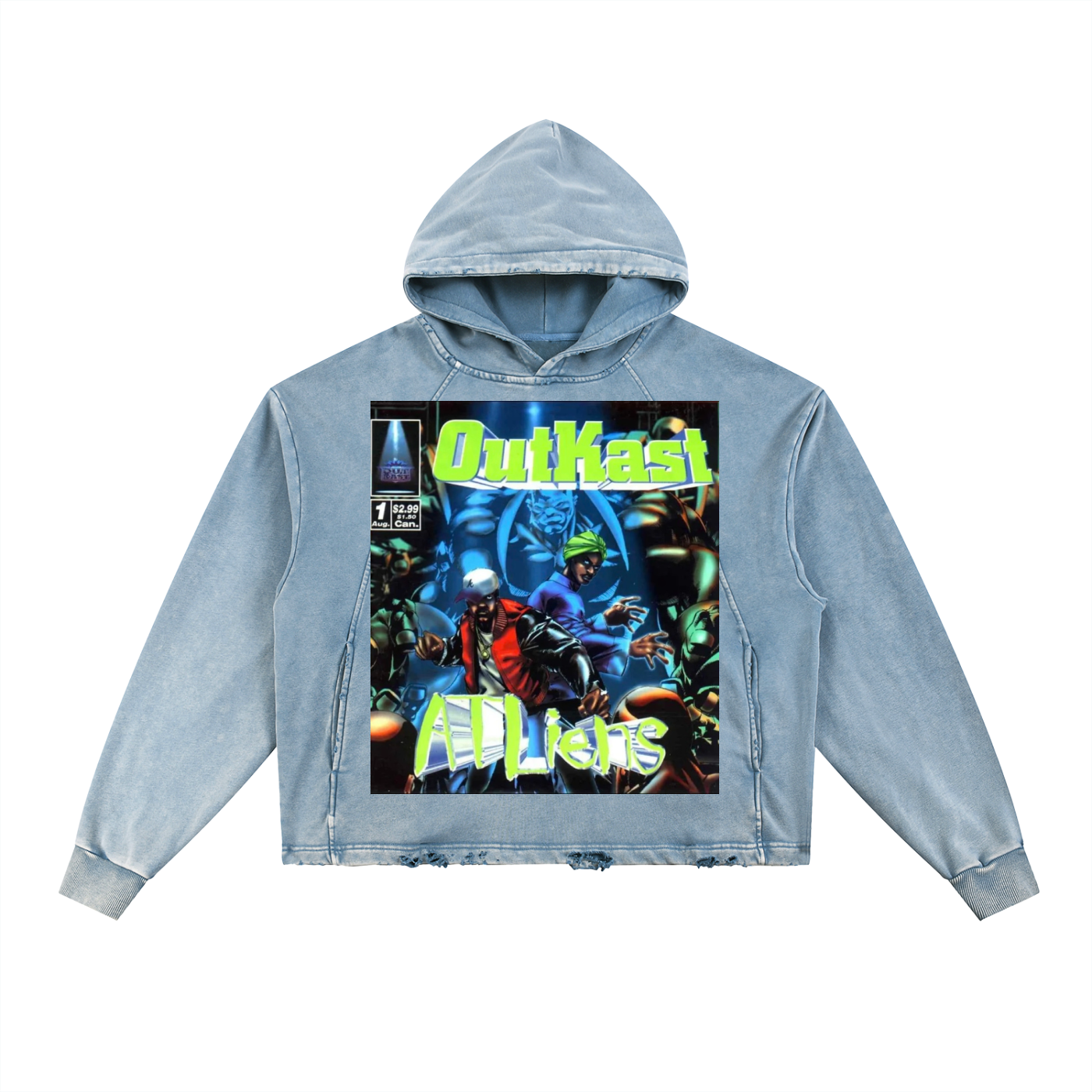 Vintage Washed Frayed-Hem Hoodie