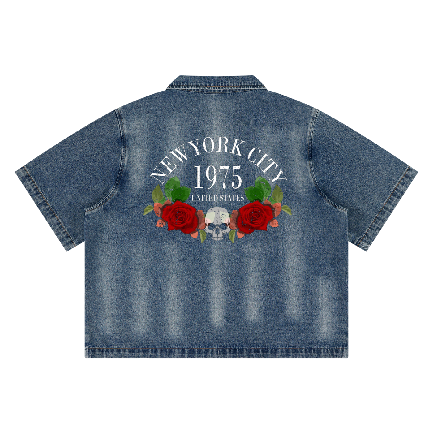 Unisex Vintage Washed Full-Zip Denim Shirt