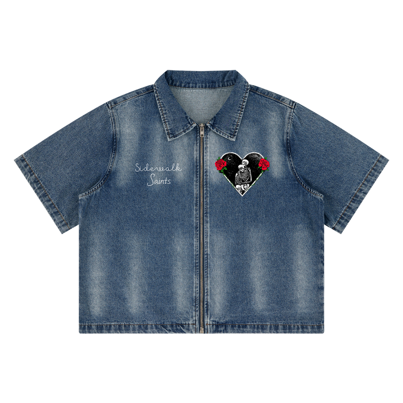 Unisex Vintage Washed Full-Zip Denim Shirt