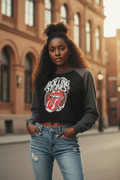 Raw-Hem Color-Block Raglan Crop Sweatshirt