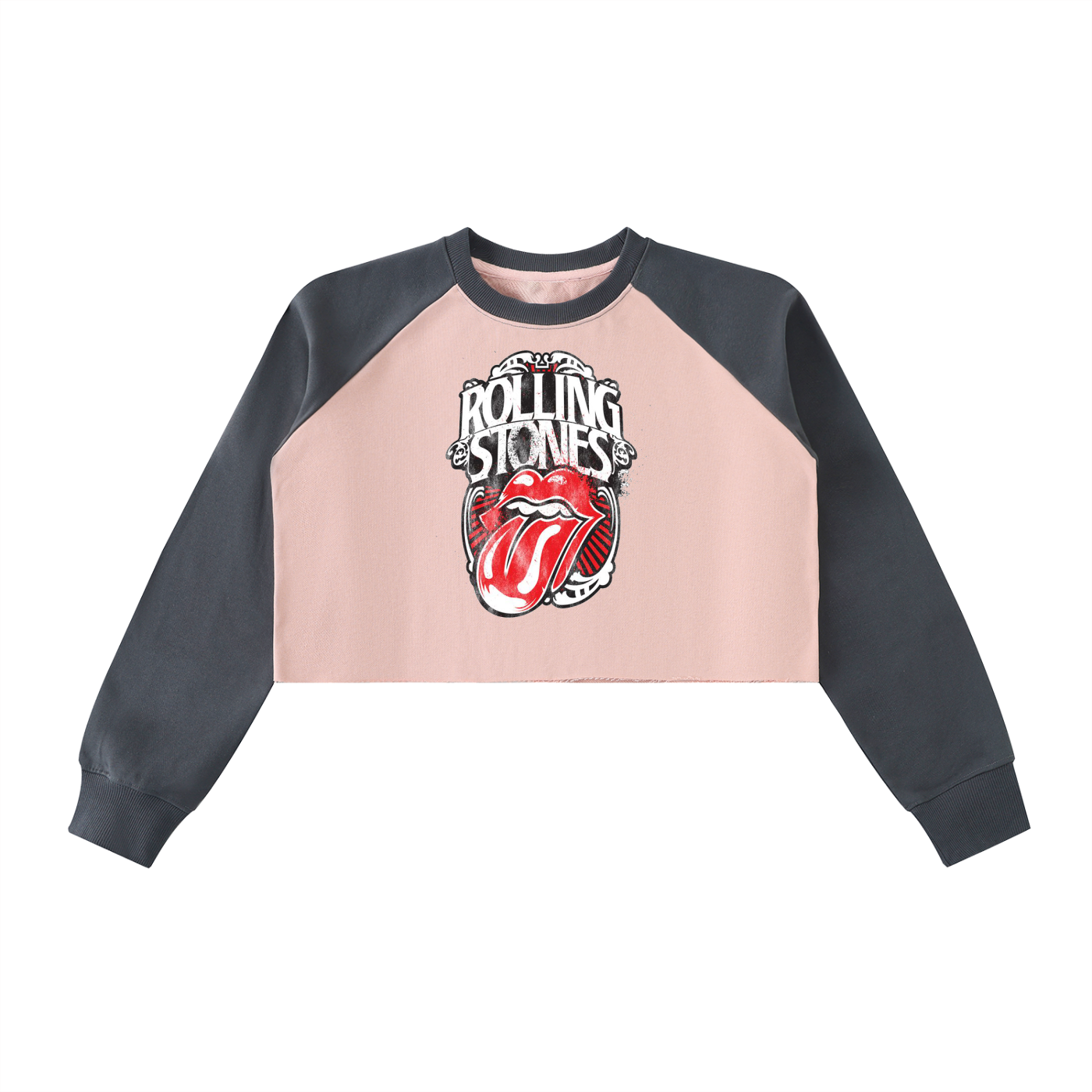 Raw-Hem Color-Block Raglan Crop Sweatshirt
