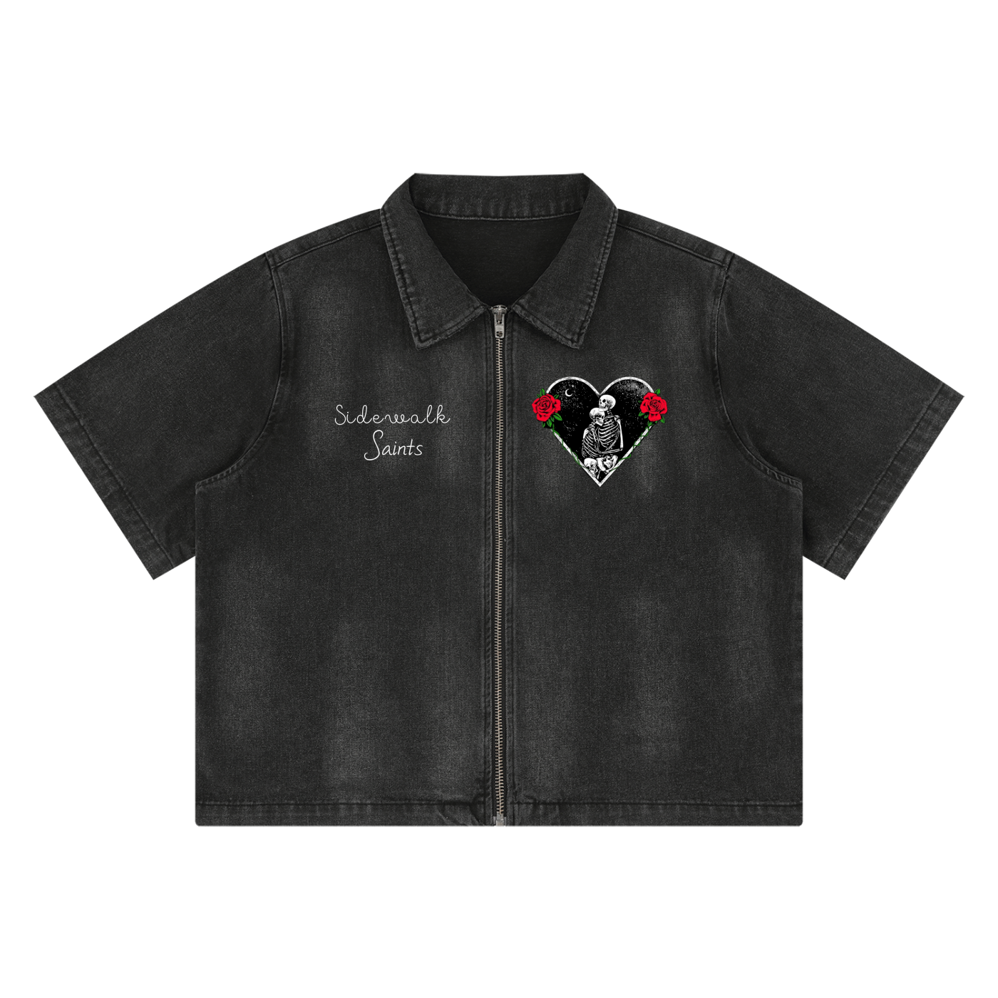 Unisex Vintage Washed Full-Zip Denim Shirt